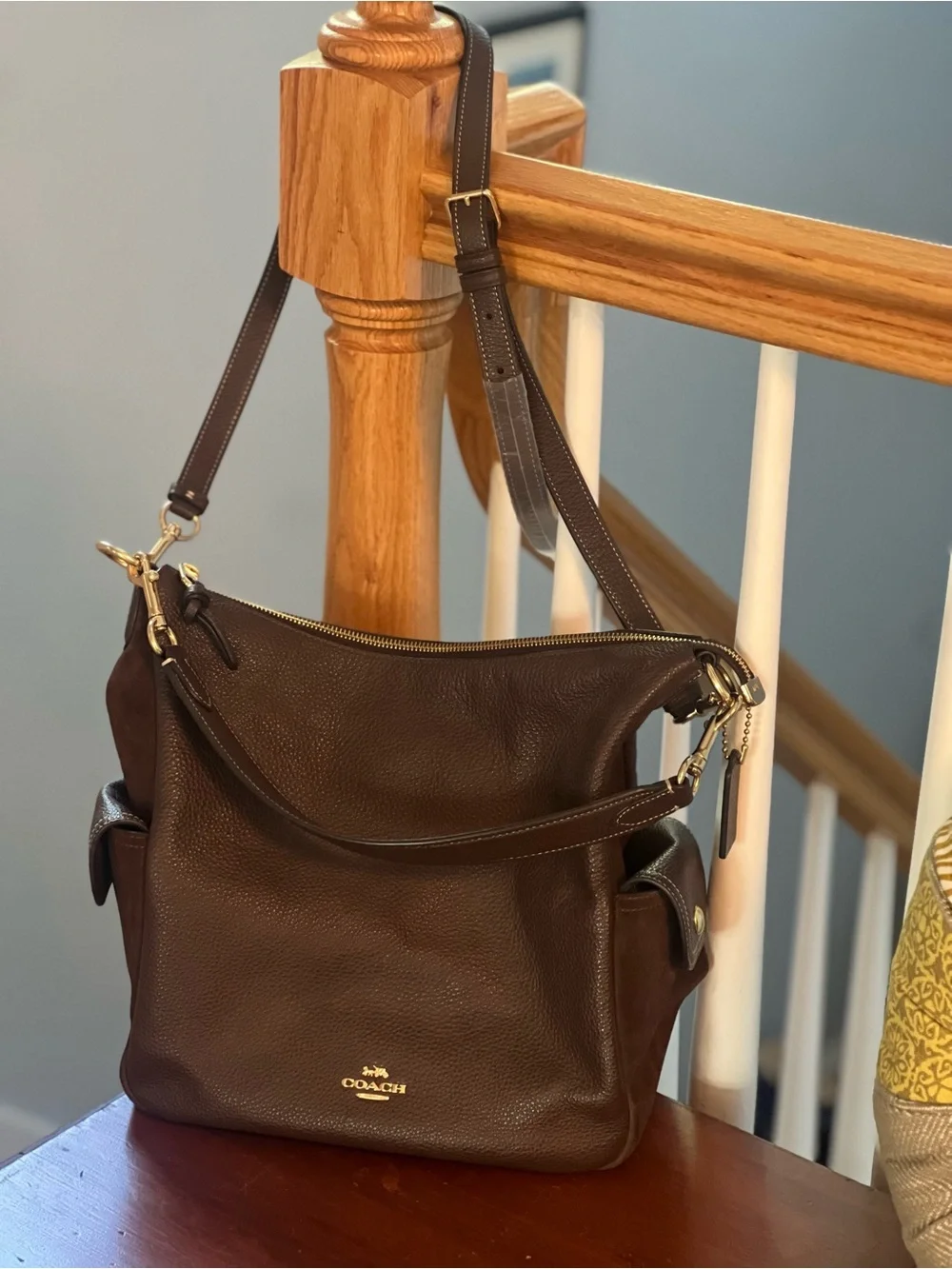 Dark Brown Leather Coach Bag with additional/original shoulder strap